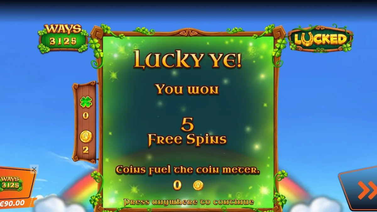Interface do jogo de slot Lucked com tema irlandês e grade expansível